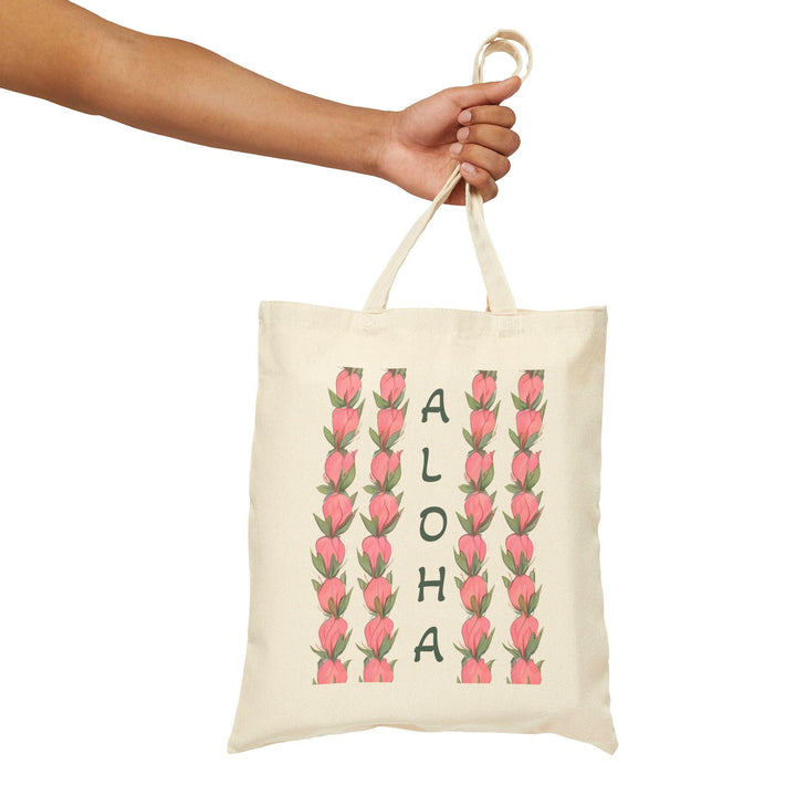 "ALOHA" Flower Lei 15"x16" Canvas Tote Bag - Heavy-Duty Eco Market Bag