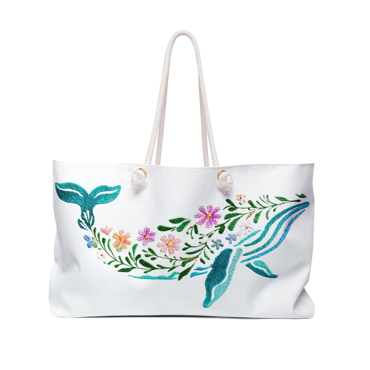 Floral Whale Weekender Travel Bag | Oversized 24" Coastal Tote with Rope Handles