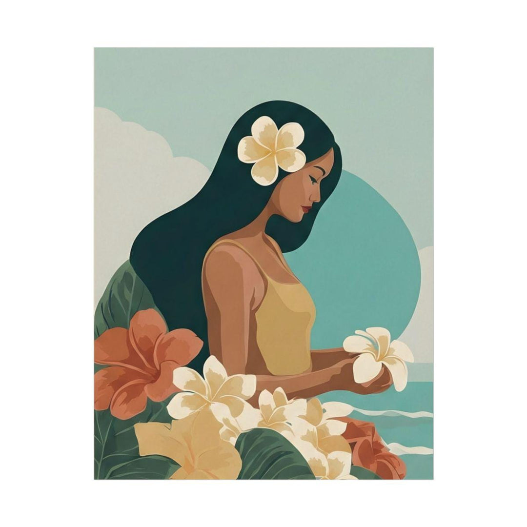 Vintage Hawaiian Coastal Art Print | Tropical Floral Watercolor Poster