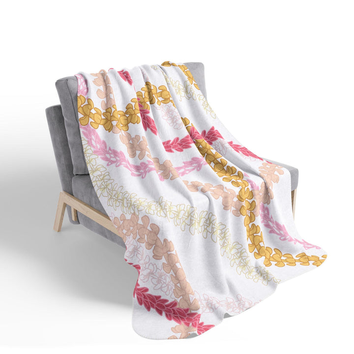 Flower Lei White Sherpa Fleece Throw Blanket | Tropical Floral Print