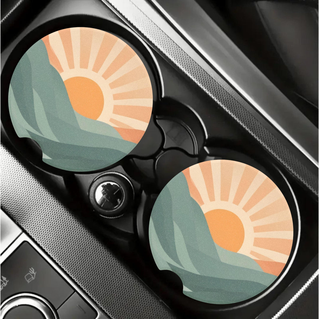 Retro Car Coasters - Mid-Century Sunset, Absorbent Soapstone