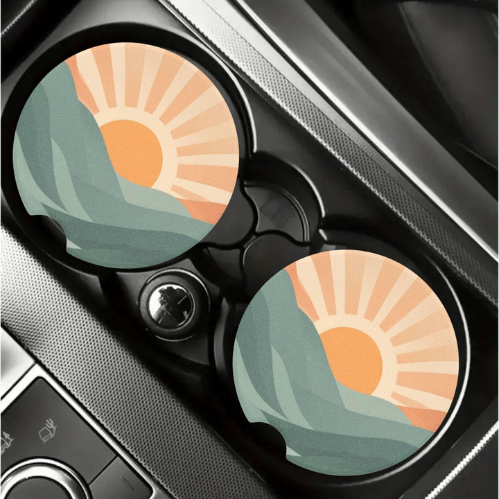 Retro Car Coasters - Mid-Century Sunset, Absorbent Soapstone