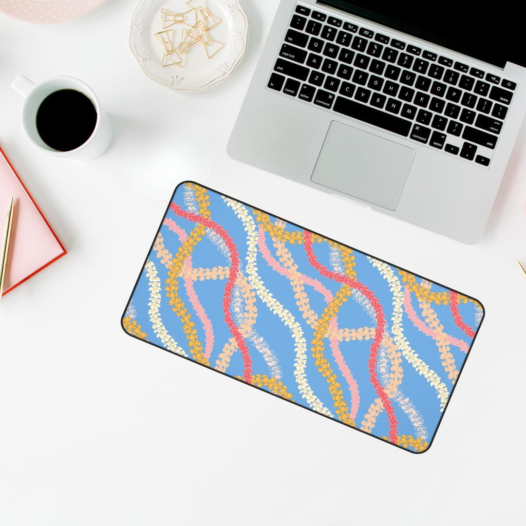Plumeria Lei Desk Mat | Anti-Slip Neoprene Large Mouse Pad
