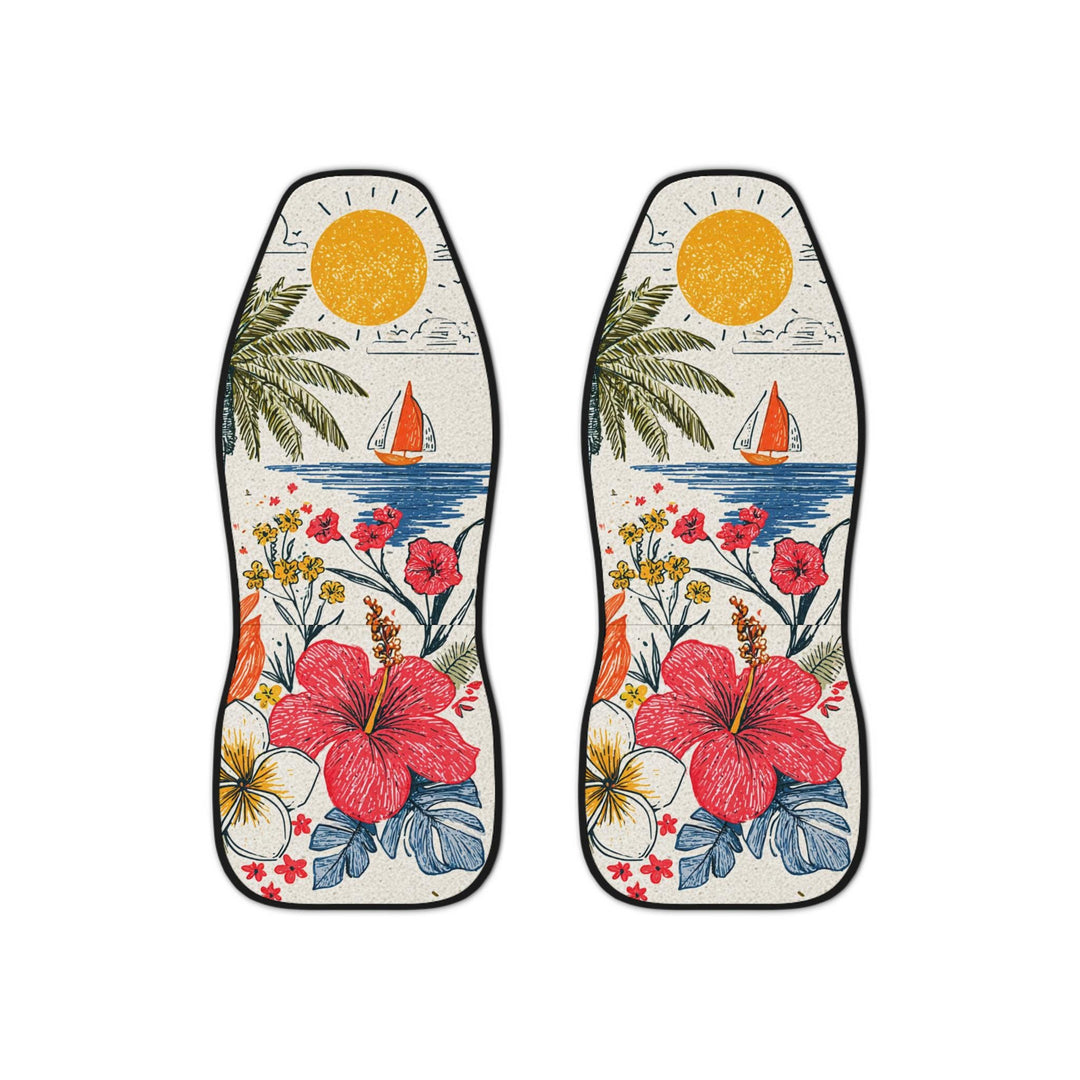 Champagne Beach Car Seat Covers (Set of 2) | Universal Fit Tropical Abstract Protection