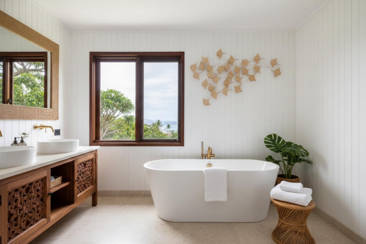 Hand Carved Wooden Manta Ray Wall Art, Coastal Decor