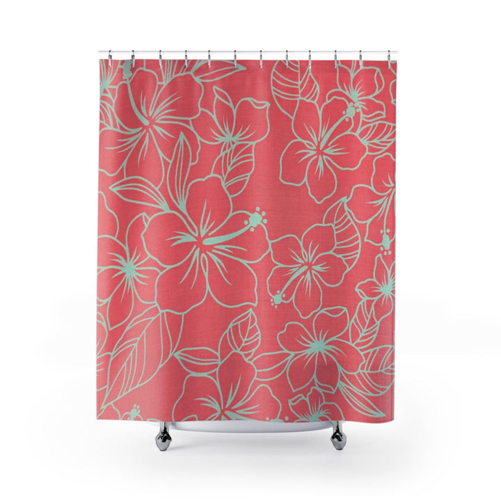 Hawaiian Shower Curtain - Tropical Floral Waterproof Polyester Curtain | Beach House Decor