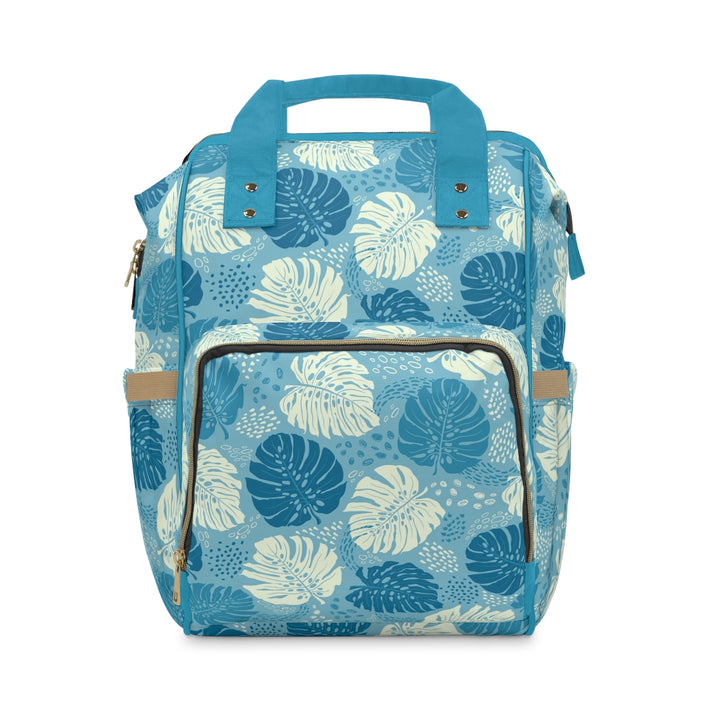 Waterproof Diaper Backpack, Blue Tropical Leaf Print