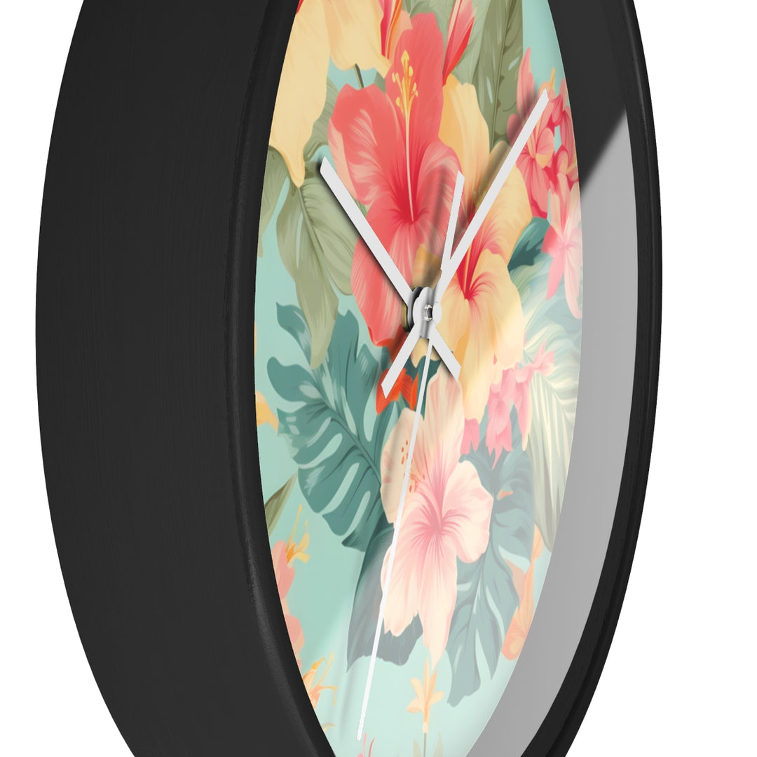 Coastal Wall Clock | Silent Quartz Movement | Tropical Hibiscus Decor