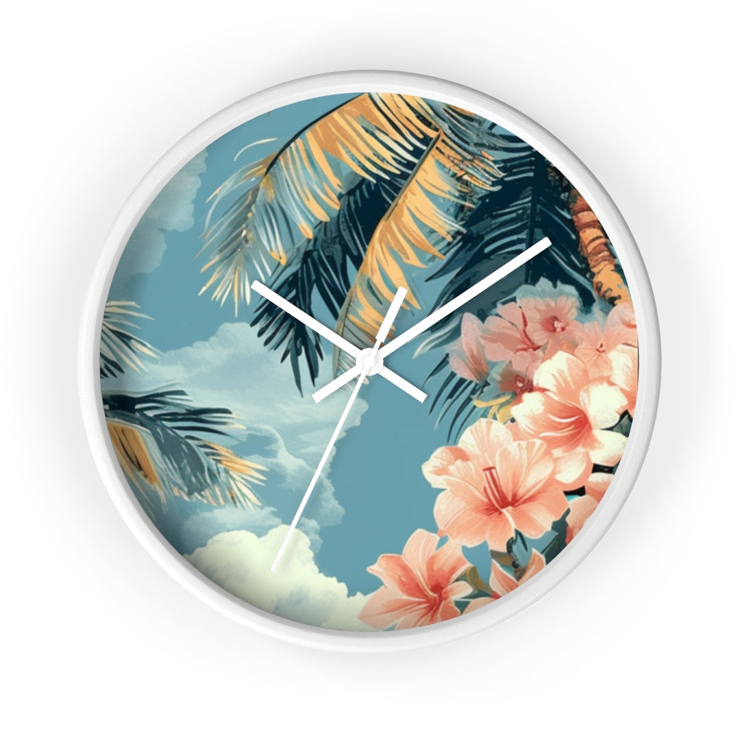 Silent Tropical Wall Clock | Hawaiian Floral Beach House Decor & Coastal Living Gift
