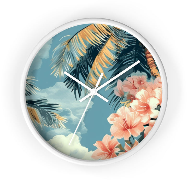 Silent Tropical Wall Clock | Hawaiian Floral Beach House Decor & Coastal Living Gift