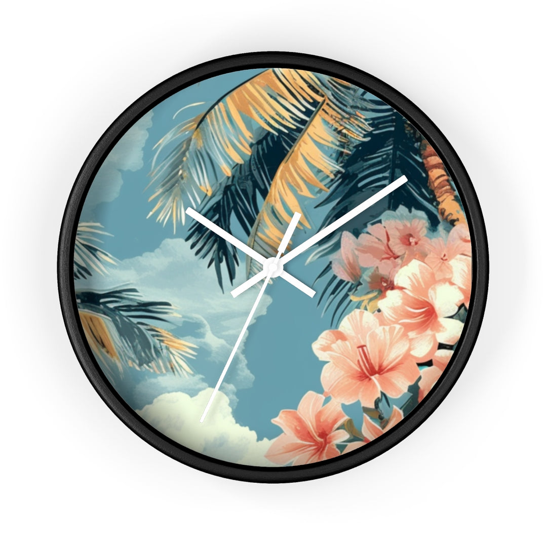 Silent Tropical Wall Clock | Hawaiian Floral Beach House Decor & Coastal Living Gift