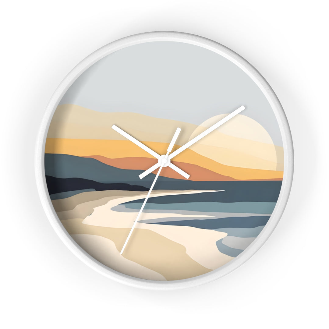 Minimalist Coastal Wall Clock (10 Inch) | Silent Movement Abstract Landscape Decor