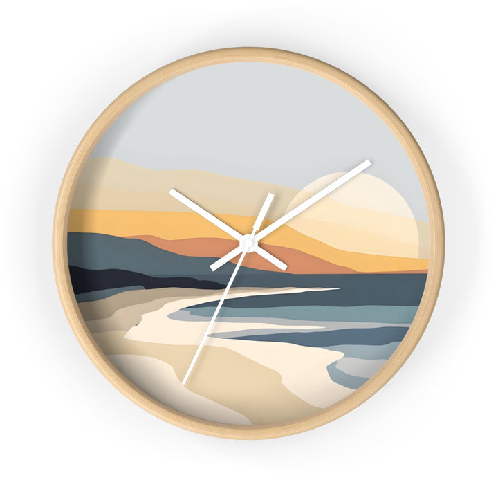 Minimalist Coastal Wall Clock (10 Inch) | Silent Movement Abstract Landscape Decor
