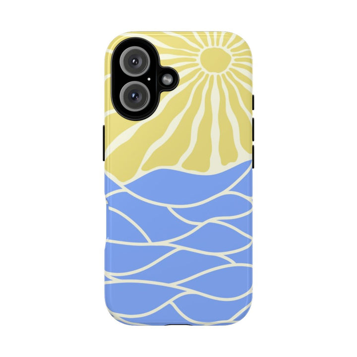 Tough Dual Layer Phone Case | Minimalist Sun & Sea Print for iPhone & Samsung