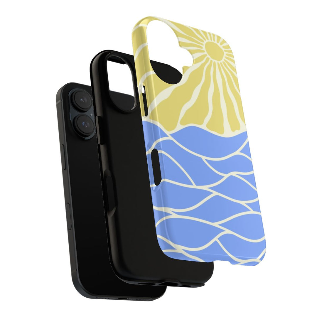 Tough Dual Layer Phone Case | Minimalist Sun & Sea Print for iPhone & Samsung