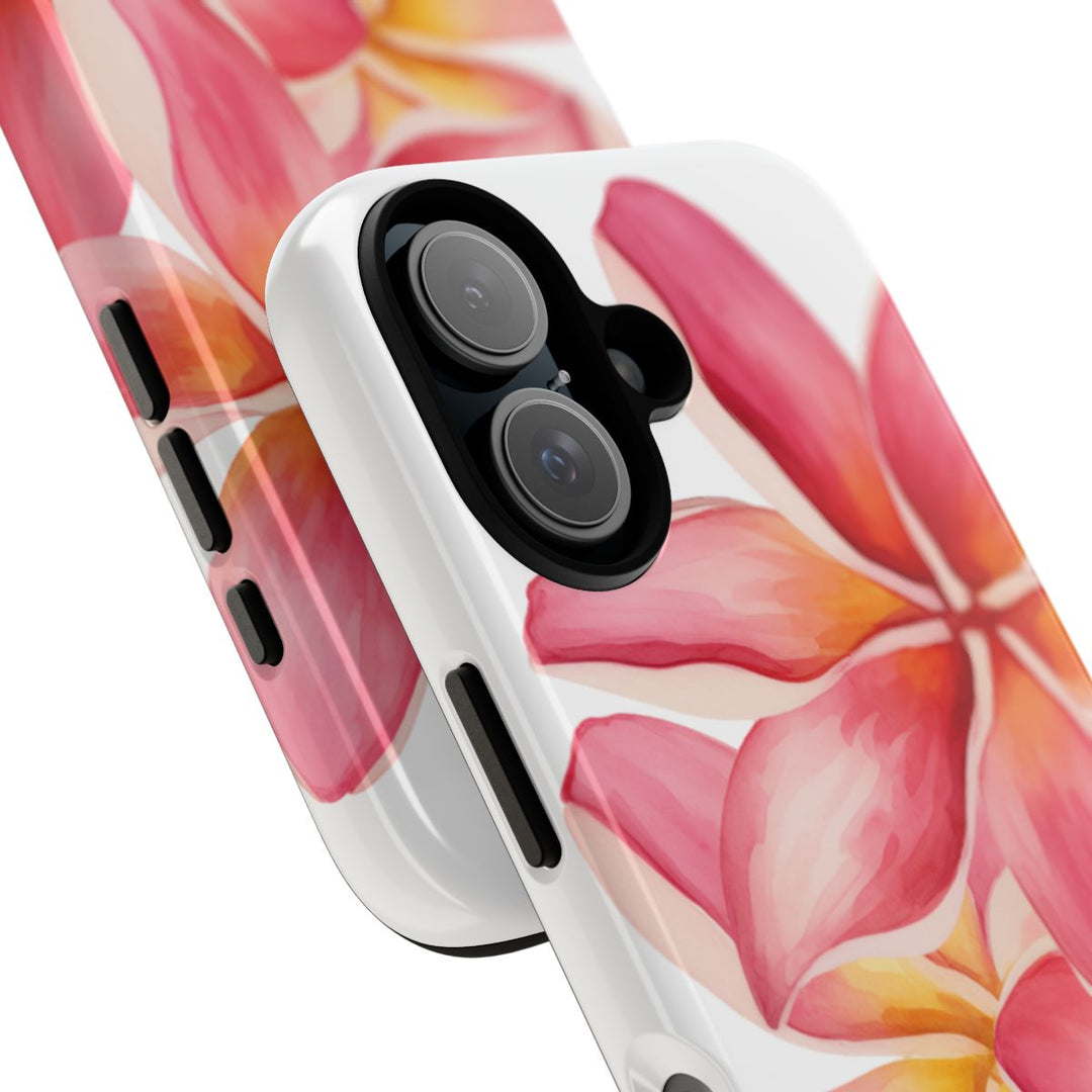 Tough Dual Layer Phone Case | Pink Plumeria Floral Design for iPhone & Samsung