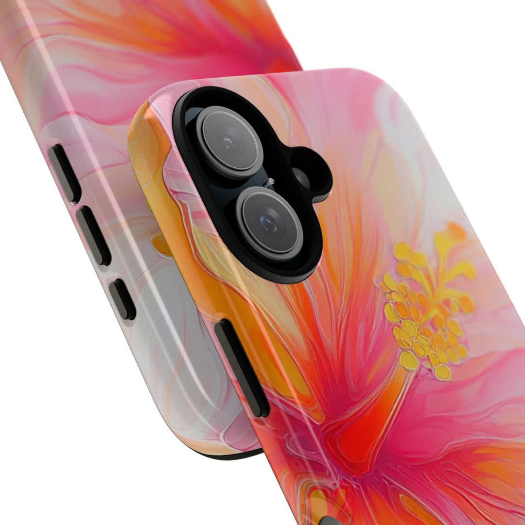Tough Phone Case | Abstract Pink Hibiscus Print for iPhone & Samsung