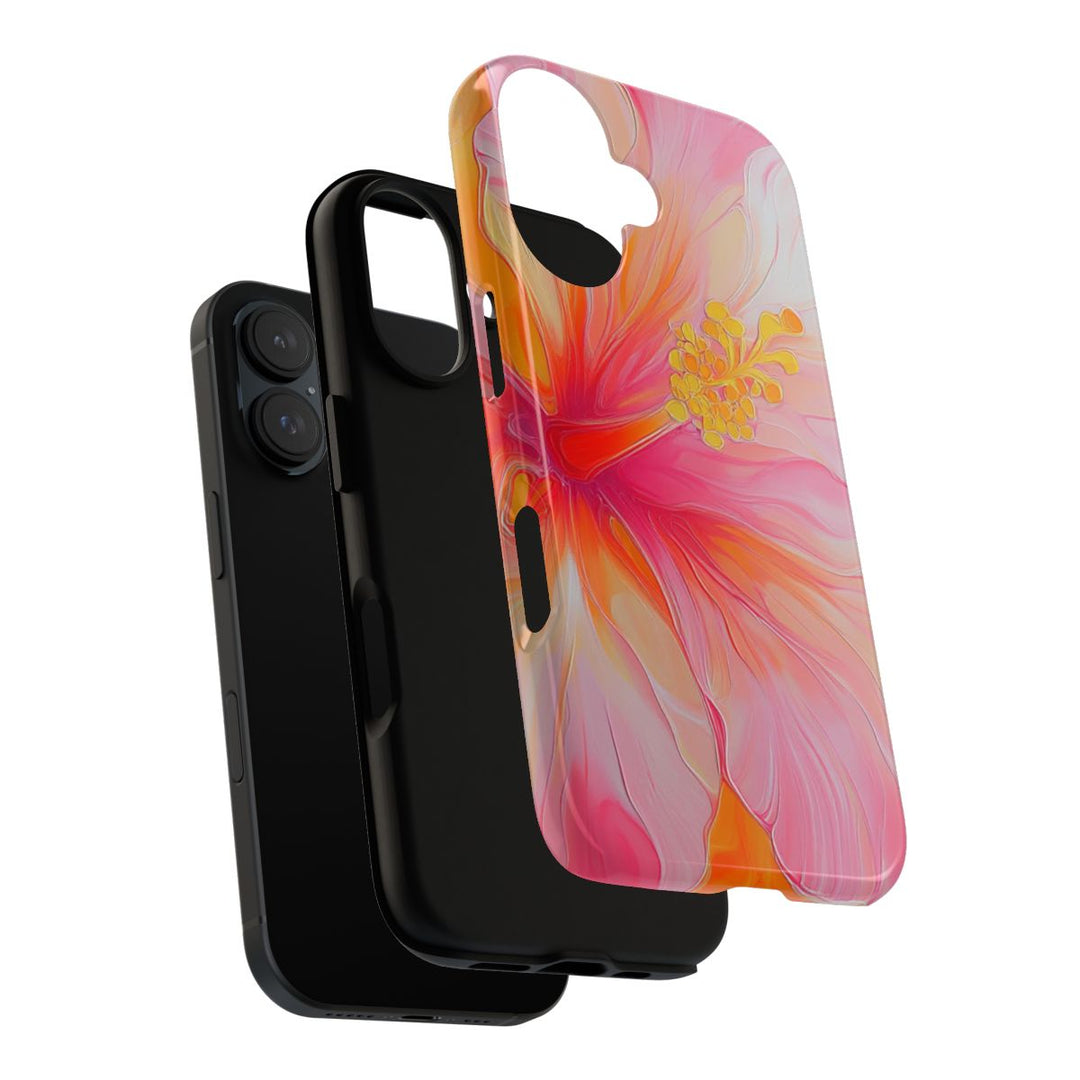 Tough Phone Case | Abstract Pink Hibiscus Print for iPhone & Samsung