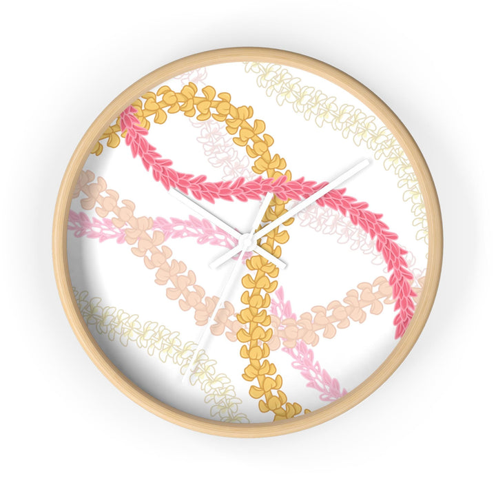 Silent Wall Clock | Wooden Frame Floral Lei Beach Decor