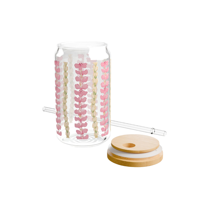 Hawaiian Lei Glass Tumbler (16 oz) | Bamboo Lid & Reusable Glass Straw