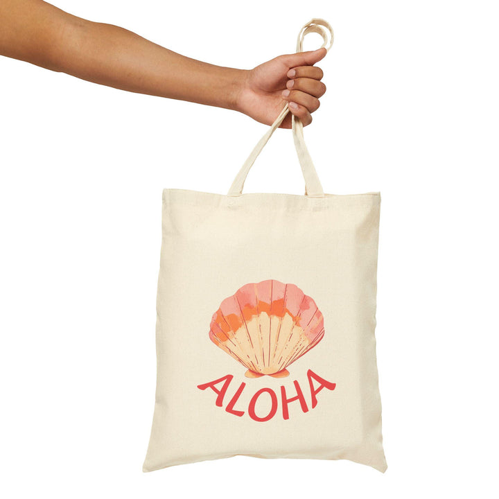 "ALOHA" Seashell 16"x15" Canvas Tote - Heavy-Duty Eco-Friendly Market Bag