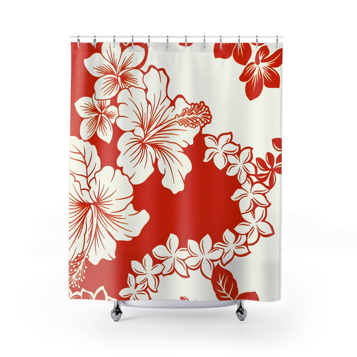 Red Hibiscus Shower Curtain - Waterproof Tropical 72x72