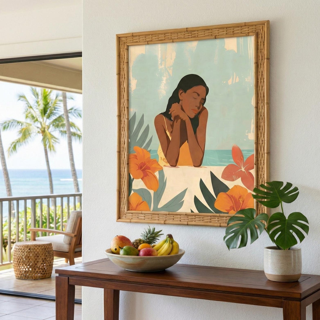 Vintage Hawaiian Island Girl Poster | Retro Coastal Wall Art Print