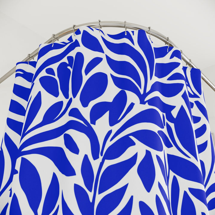 Abstract Botanical Shower Curtain | Blue & White Waterproof Bathroom Decor