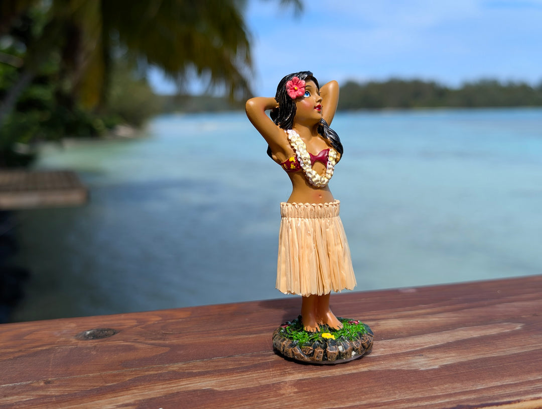 Hawaiian Dashboard Hula Doll Set (2) | Hand Painted Grass Skirt Tropical Car Decor