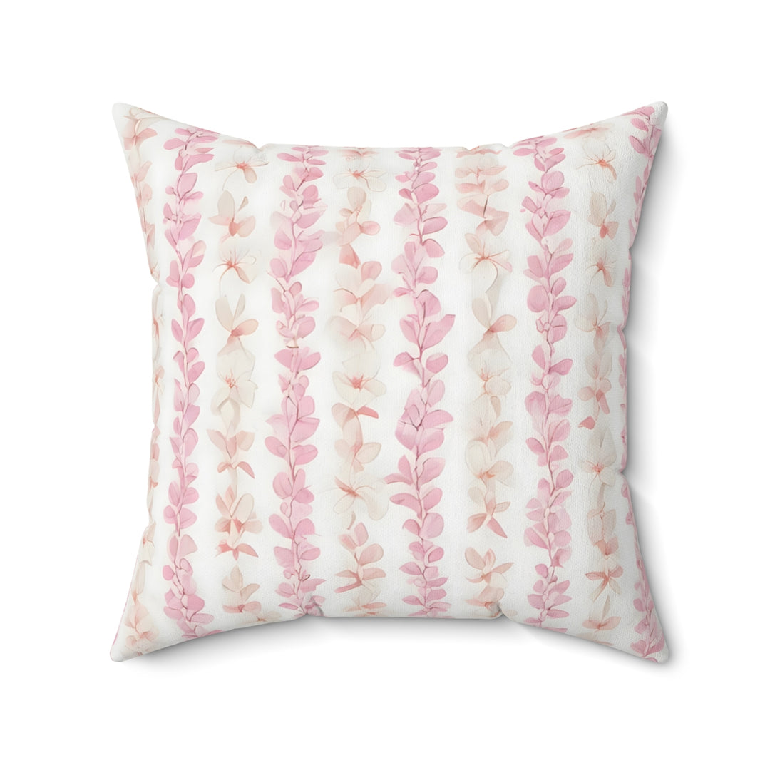 Pink Plumeria Throw Pillow | Hawaiian Floral Lei Cushion for Coastal Retreats