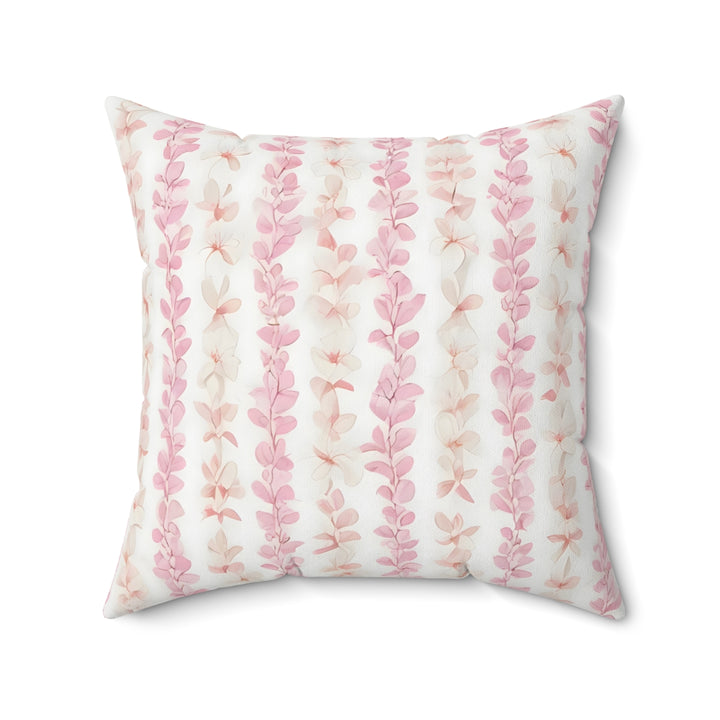 Pink Plumeria Throw Pillow | Hawaiian Floral Lei Cushion for Coastal Retreats