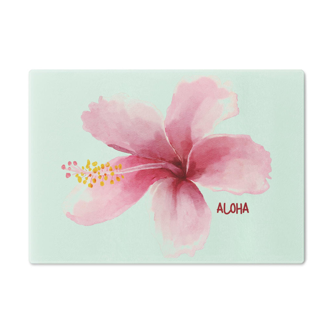 Pink Hibiscus Tempered Glass Cutting Board | Coastal Kitchen Decor