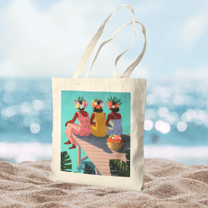 "Ohana" 15"x16" Canvas Tote Bag - Heavy-Duty Artistic Sisterhood Market Bag