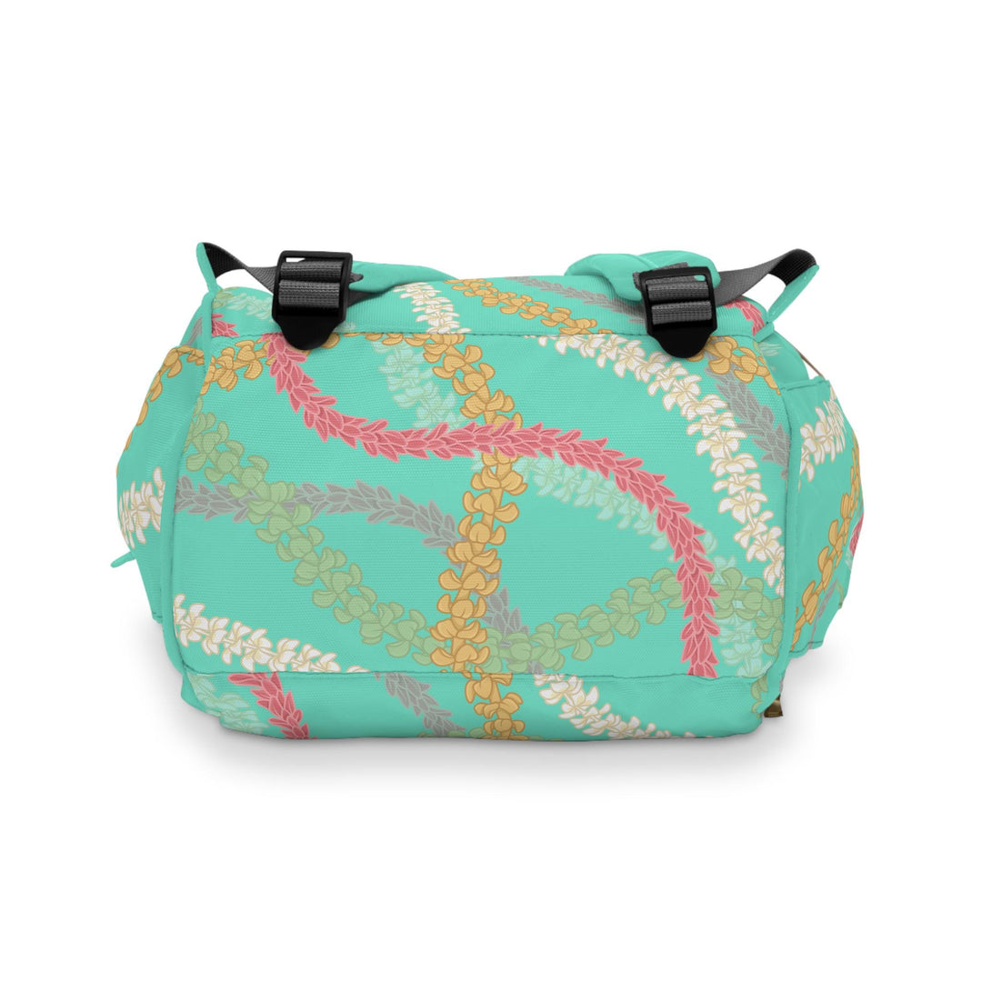 Multifunctional Diaper Bag Backpack, Turquoise Plumeria Print