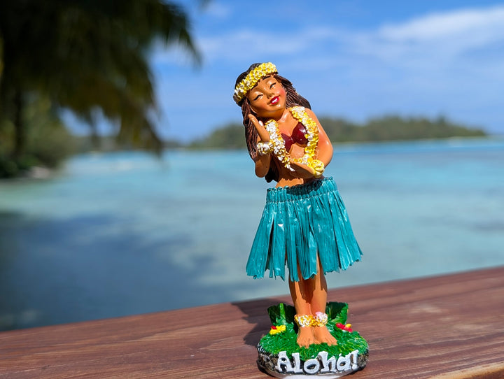 Hawaiian Dashboard Hula Doll (4 inch) | Hand Painted w/ Natural Grass Skirt & Tropical Decor