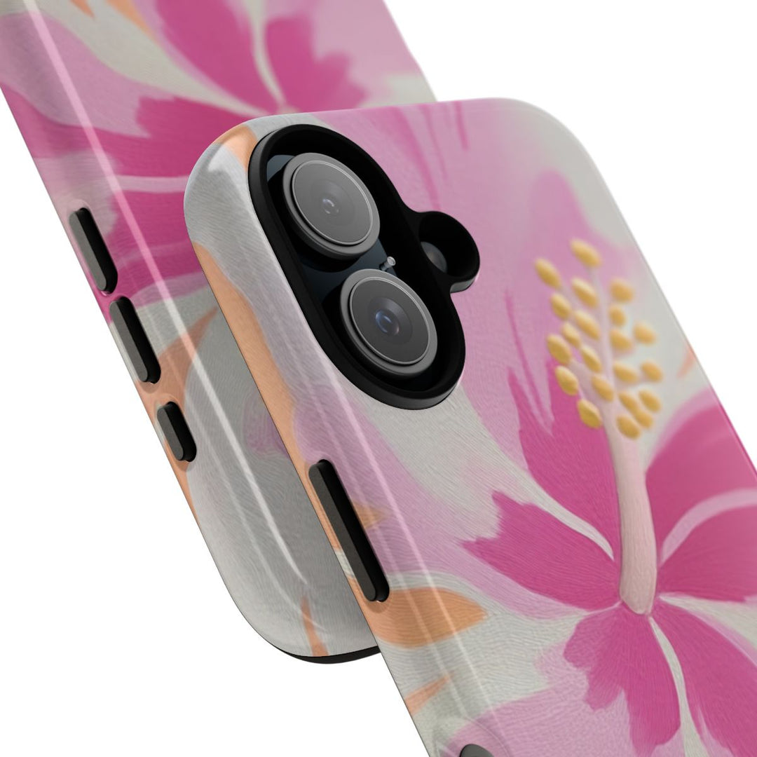 Tough Dual Layer Phone Case | Pink Hibiscus Tropical Print for iPhone & Samsung