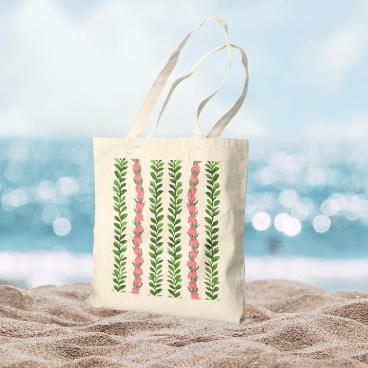 Waikiki Floral Lei 15"x16" Canvas Market Tote - Heavy-Duty Eco Cotton Bag