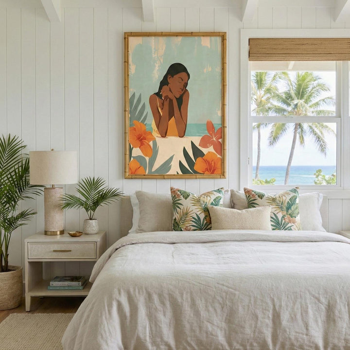 Vintage Hawaiian Island Girl Poster | Retro Coastal Wall Art Print
