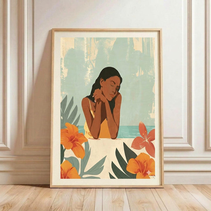 Vintage Hawaiian Island Girl Poster | Retro Coastal Wall Art Print