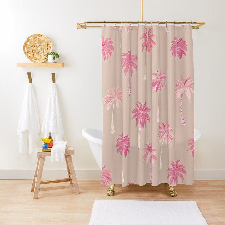 Coco Beach Pink Coconut Palm Shower Curtain | Preppy Aesthetic & Waterproof Decor