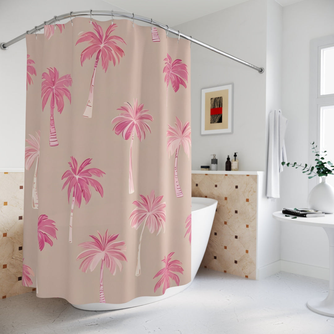 Coco Beach Pink Coconut Palm Shower Curtain | Preppy Aesthetic & Waterproof Decor