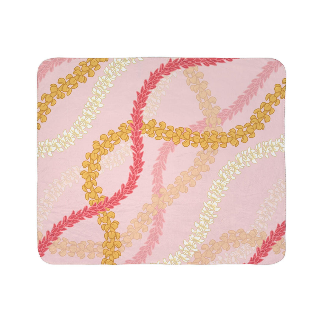 Pink Hawaiian Flower Lei Sherpa Fleece Throw Blanket