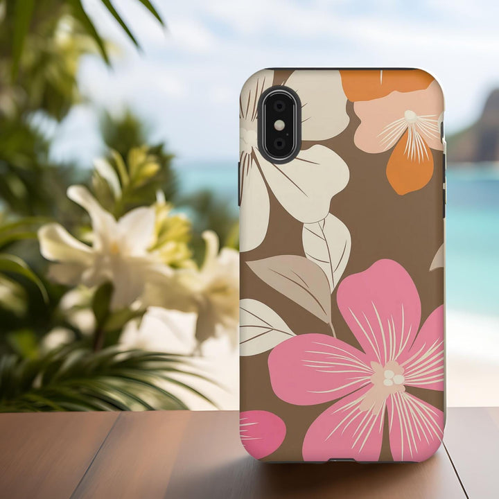 Tough Dual Layer Phone Case | Retro Floral Hibiscus Print for iPhone & Samsung