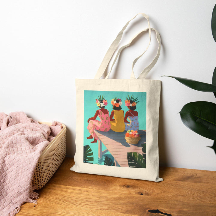 "Ohana" 15"x16" Canvas Tote Bag - Heavy-Duty Artistic Sisterhood Market Bag