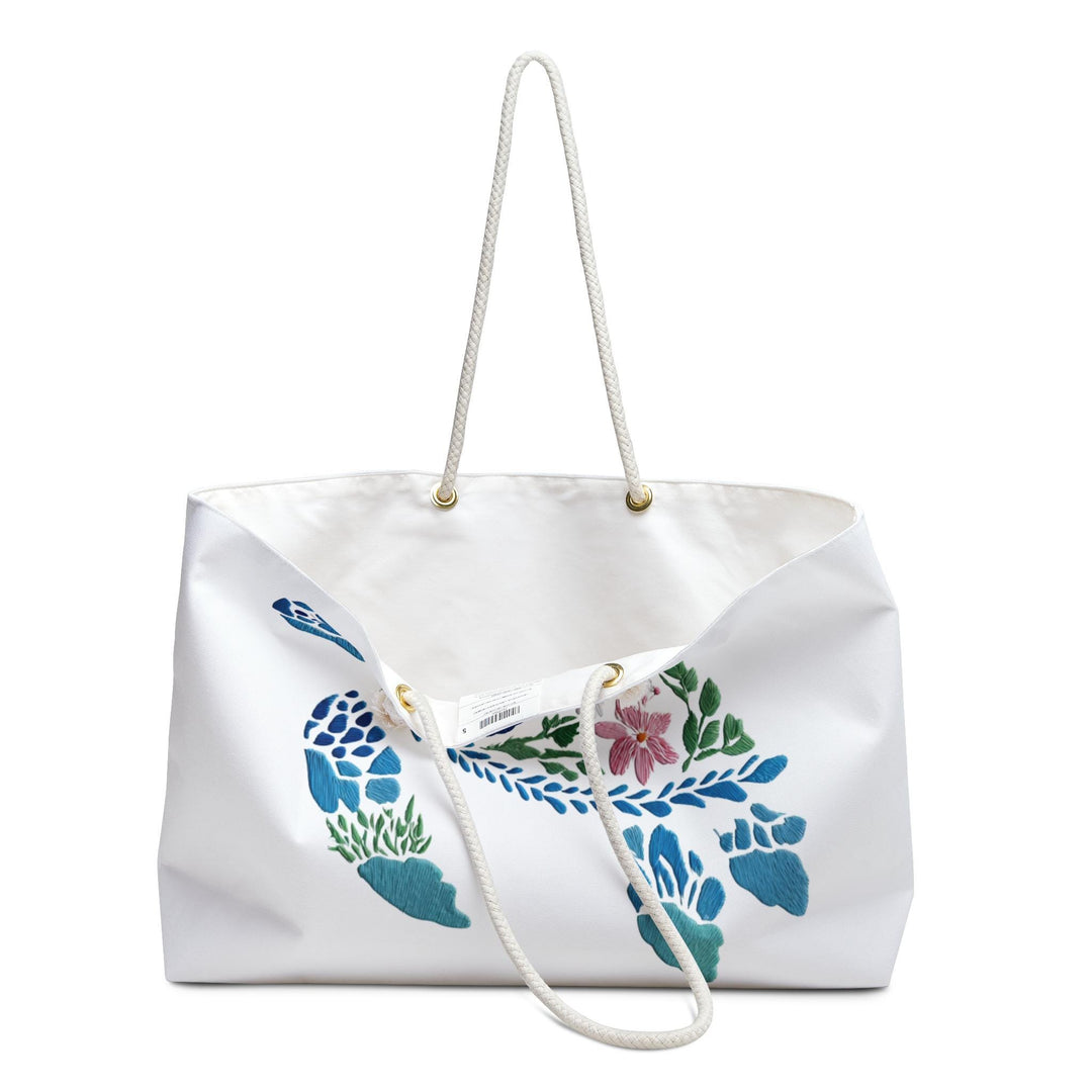 Floral Turtle Weekender Travel Bag | Oversized 24" Coastal Tote with Rope Handles