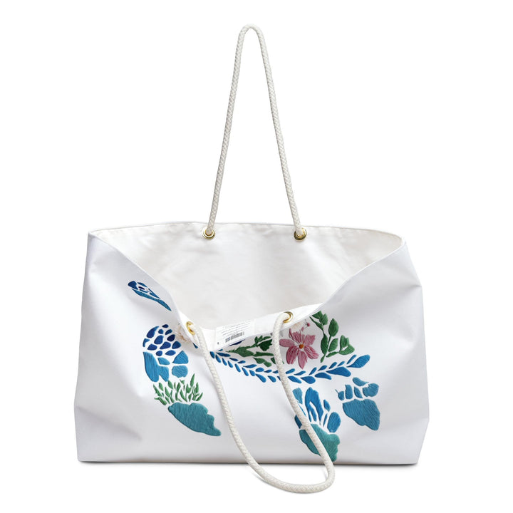 Floral Turtle Weekender Travel Bag | Oversized 24" Coastal Tote with Rope Handles