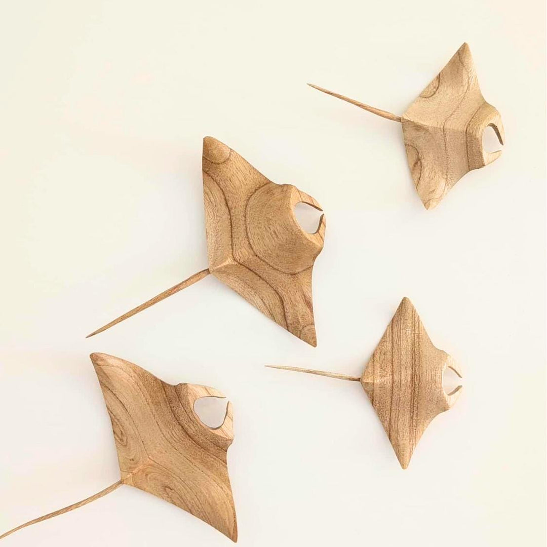 Hand Carved Wooden Manta Ray Wall Art, Coastal Decor