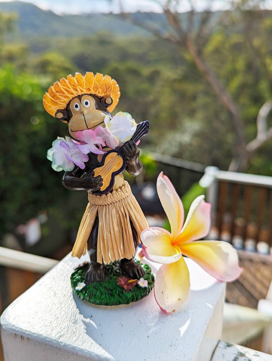 Dashboard Hula Doll: Cheeky Monkey, Aloha Vibes - Adhesive Base Mount