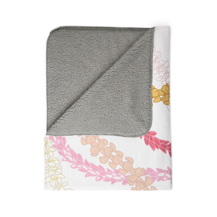 Flower Lei White Sherpa Fleece Throw Blanket | Tropical Floral Print