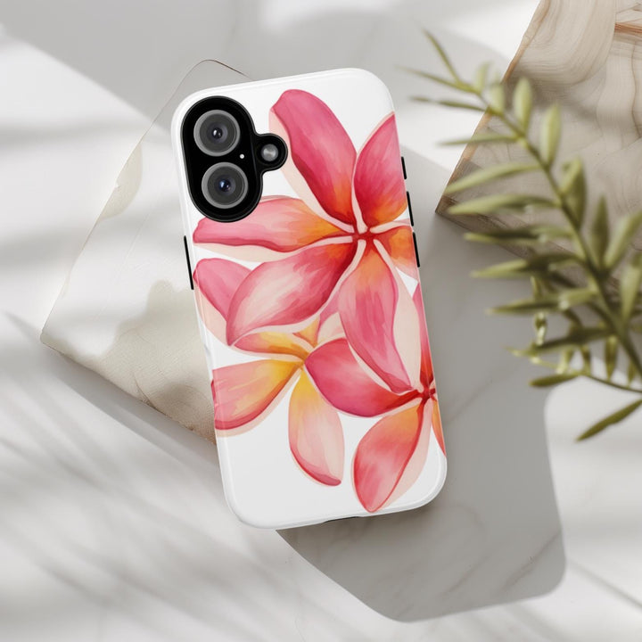 Tough Dual Layer Phone Case | Pink Plumeria Floral Design for iPhone & Samsung